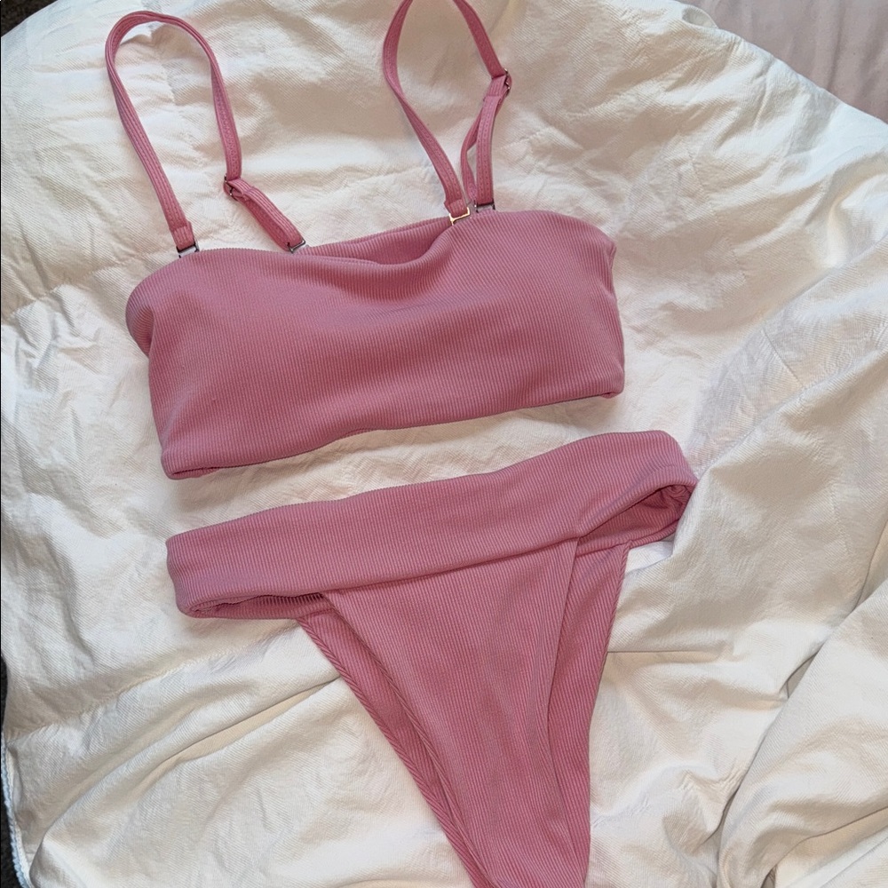 Zaful Ribbed Pink Swimwear